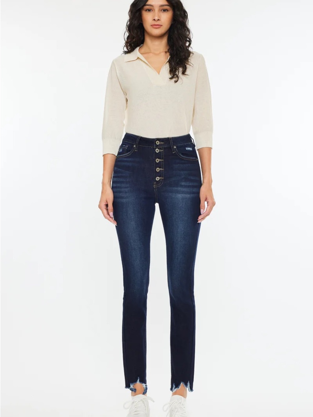 Kancan High-Rise Dark Blue Button-Fly Skinny Jeans - Women's